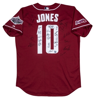 2001 National League All-Star Team Signed Chipper Jones National League Warm Up Jersey With 31 Signatures Including 2018 Hall of Fame Inductees Chipper Jones & Vladimir Guerrero(PSA/DNA) 